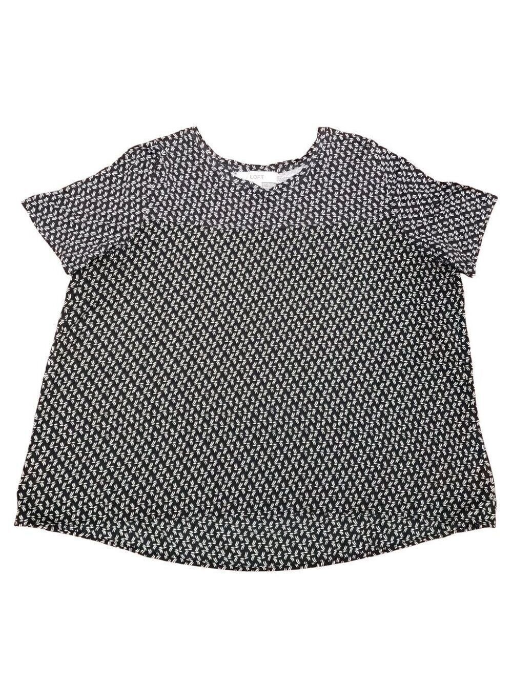 LOFT Black & White Printed Short Sleeve Blouse Women’s Large